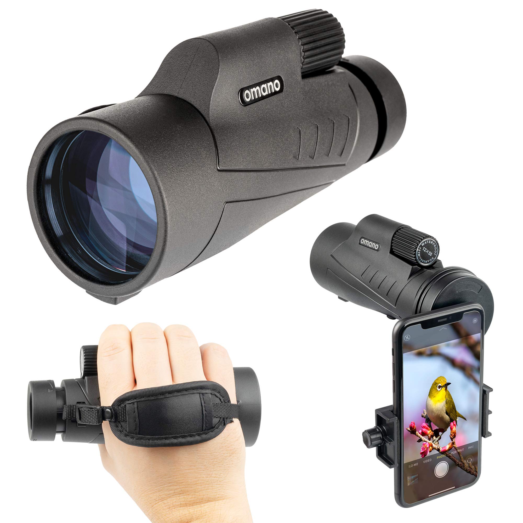 Omano Smithsonian 12X50 Monocular Telescope With Smartphone Adaptor   Monoculars For Adults   High Powered Telescope   Ideal Mon